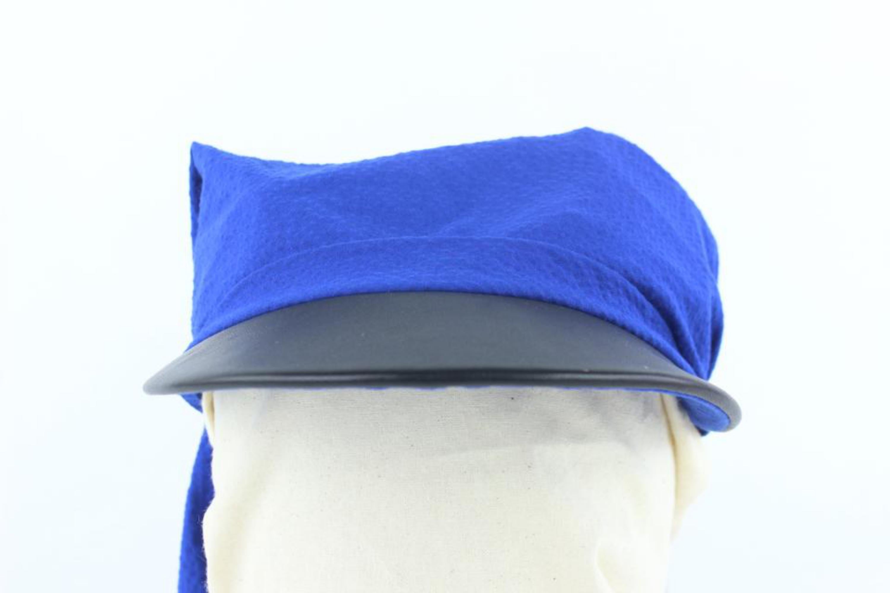 Hermès Blue Gaby Seersucker Pointu Solaire Wrap Cap 33hz1009 Hat For Sale 1