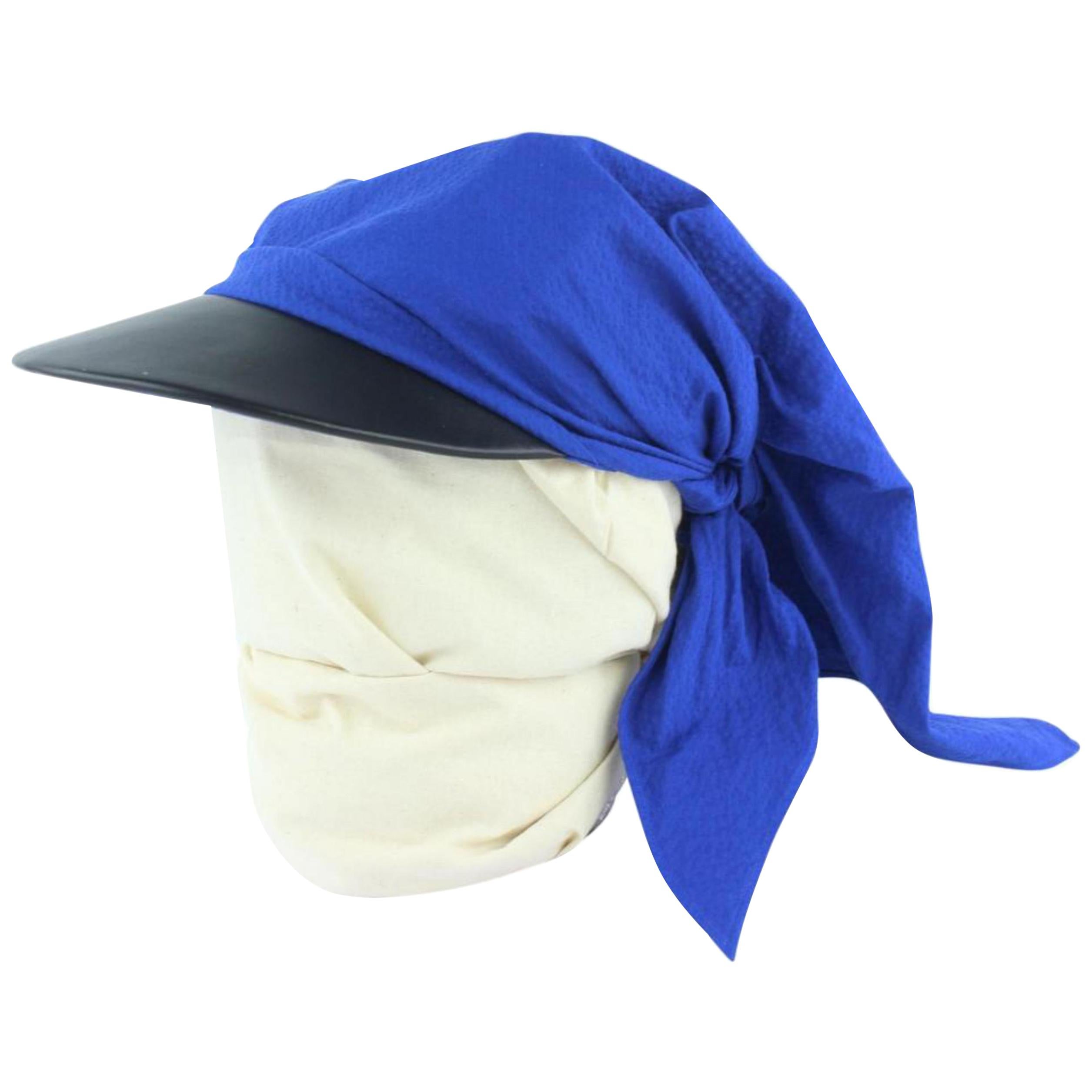 Hermès Blue Gaby Seersucker Pointu Solaire Wrap Cap 33hz1009 Hat For Sale