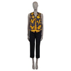 HERMES blue & gold silk twill PARURES DU VENT Vest Jacket M