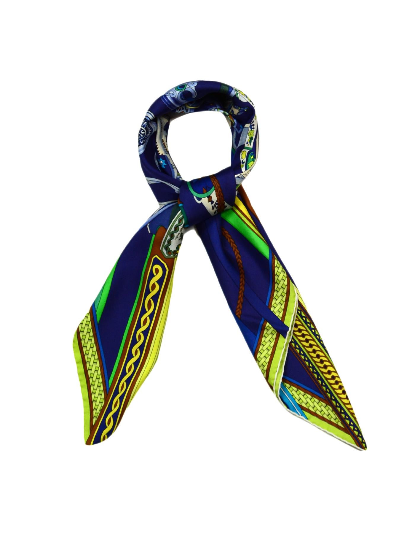 Hermes Blue/Green Concours D'Etriers 90cm Silk Scarf

Made In: France
Designed By: Virginie Jamin
Color: Blue, green, white brown, yellow
Materials: 100% silk
Overall Condition: Excellent pre-owned condition
Estimated Retail: $415 + tax
Includes: