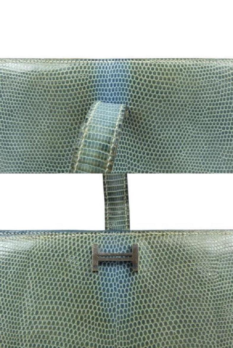 Hermès Blue-green Constance Lizard Bearn Gusset Long Bifold Flap H Logo 239718 For Sale 1