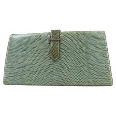 Vintage Hermès Blue-green Constance Lizard Bearn Gusset Long Bifold Flap H Logo 239718