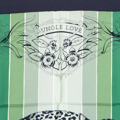 Hermes blue green JUNGLE LOVE RAINBOW 90 silk twill Scarf