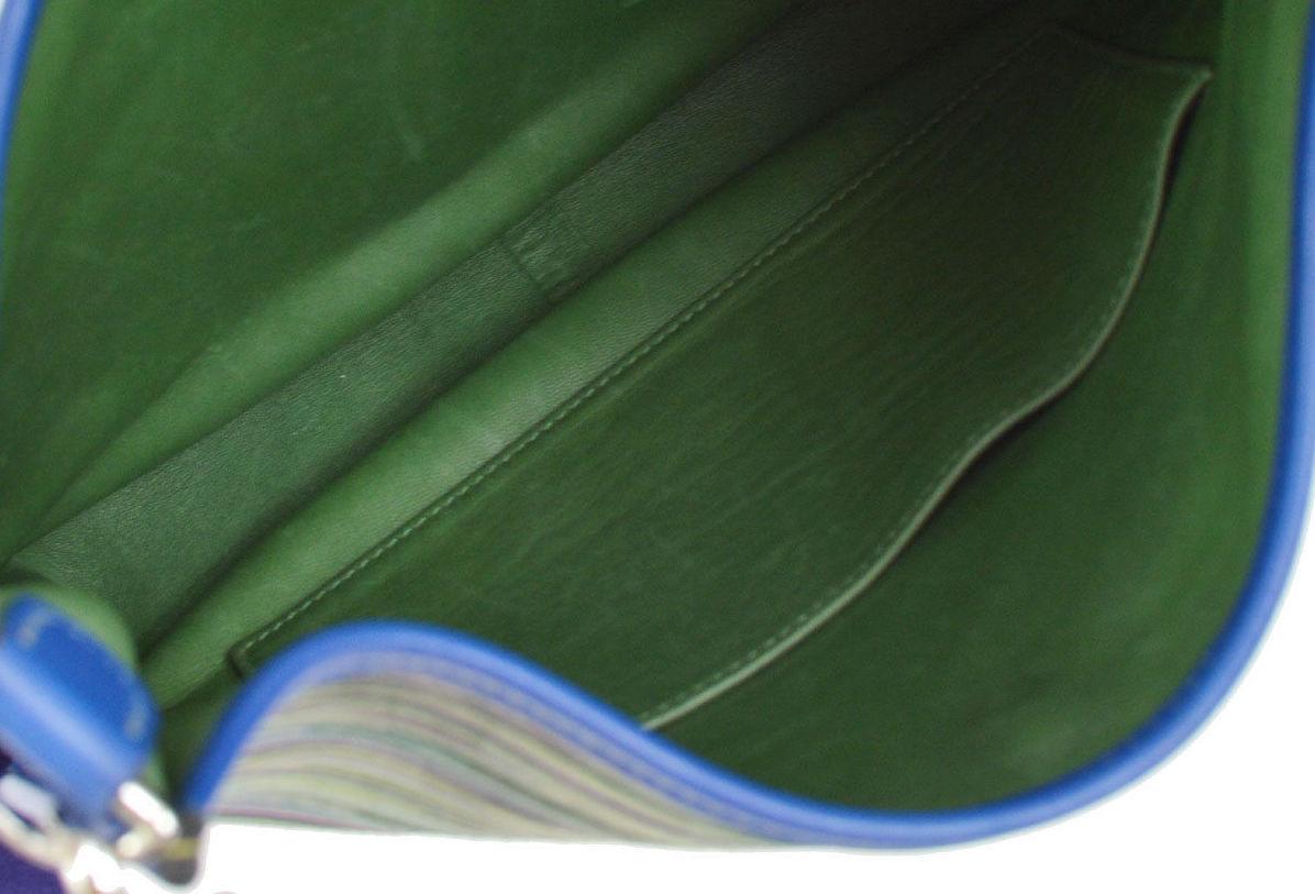 Hermes Blue Green Leather Canvas 