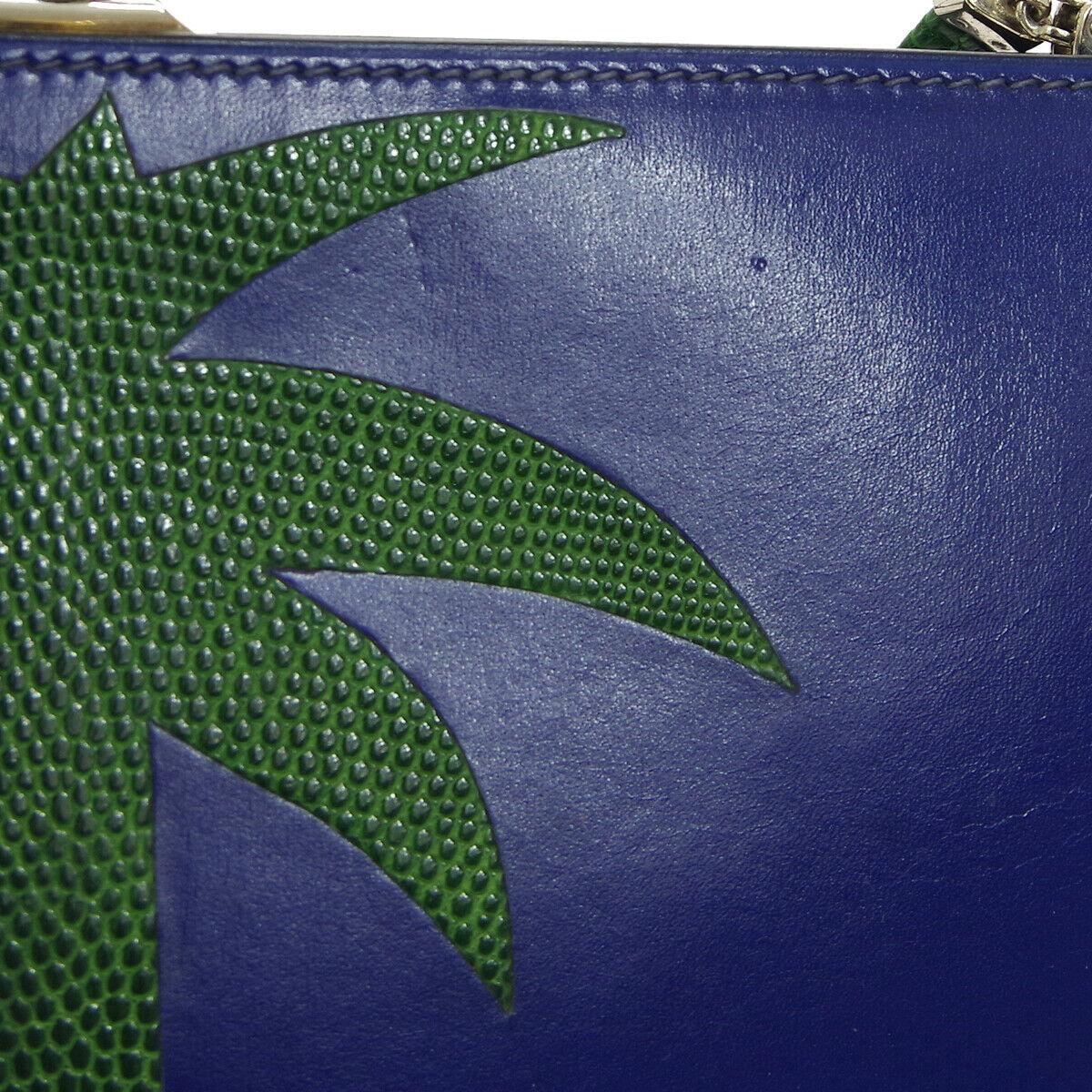 Purple Hermes Blue Green Leather Lizard Tree Gold Sac Clutch Shoulder