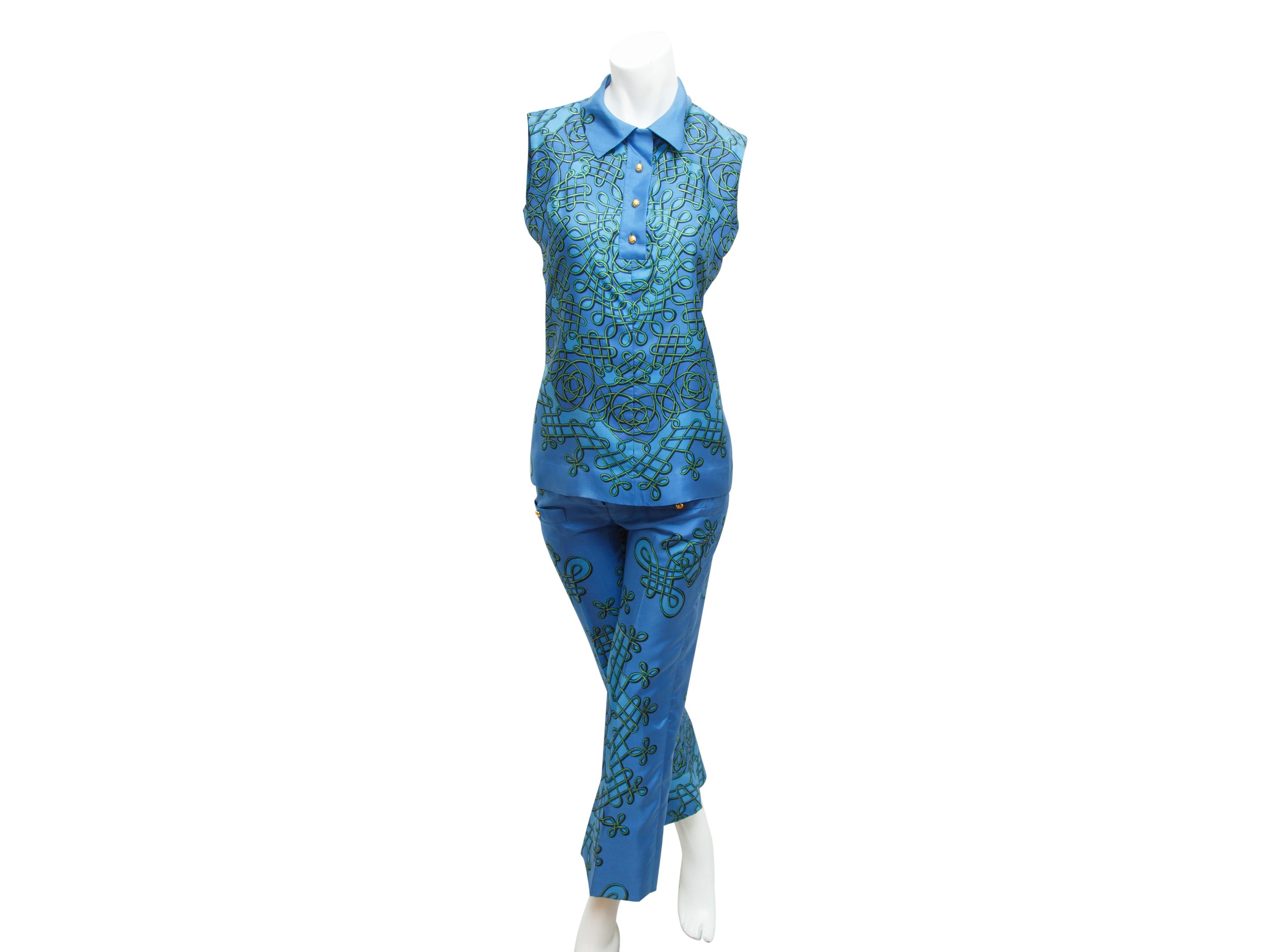 Women's Hermes Blue & Green Printed Silk 3-Piece Set