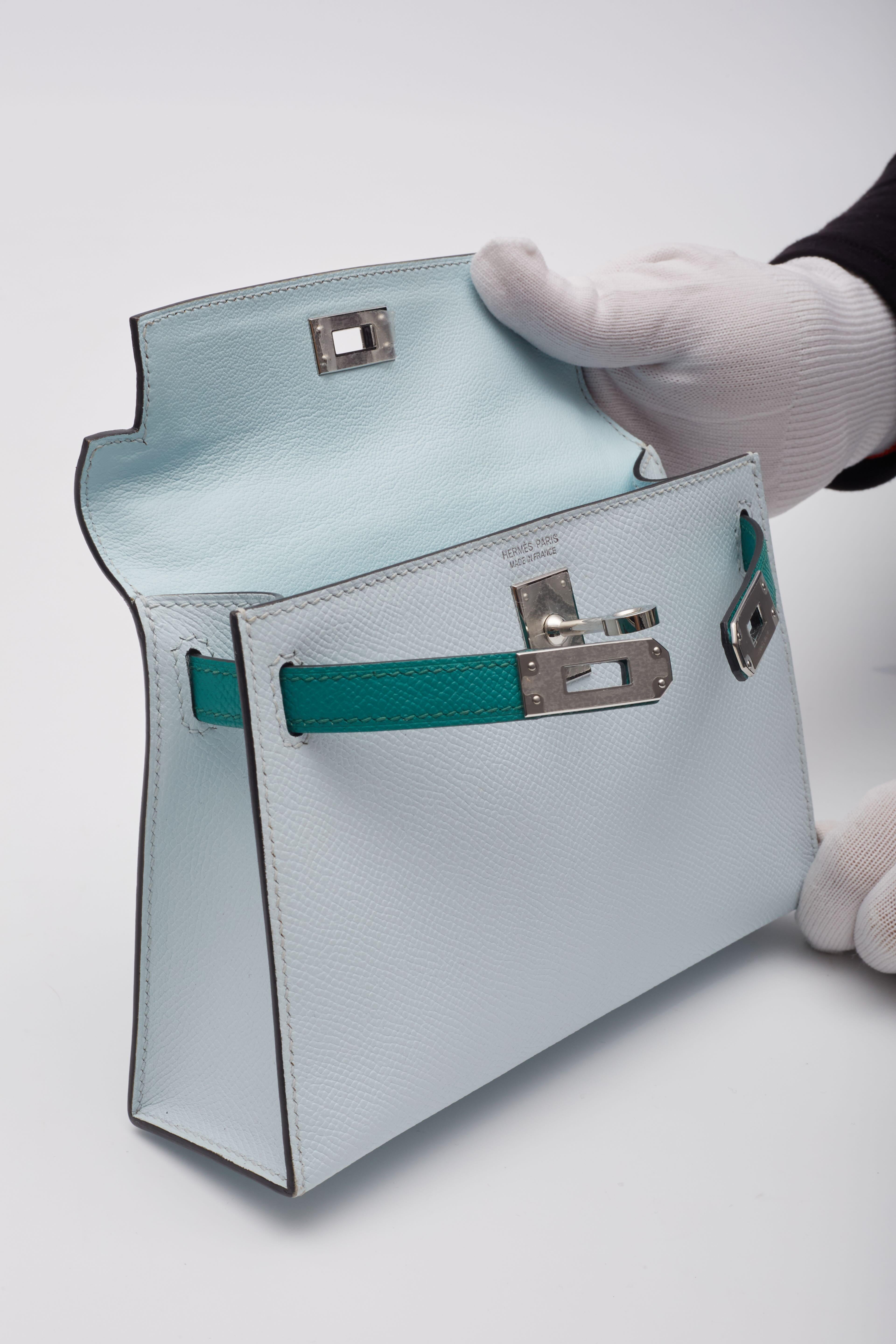 Hermès Blue Green Veau Palladium Epsom Mini Kelly Bag Sellier 20 6