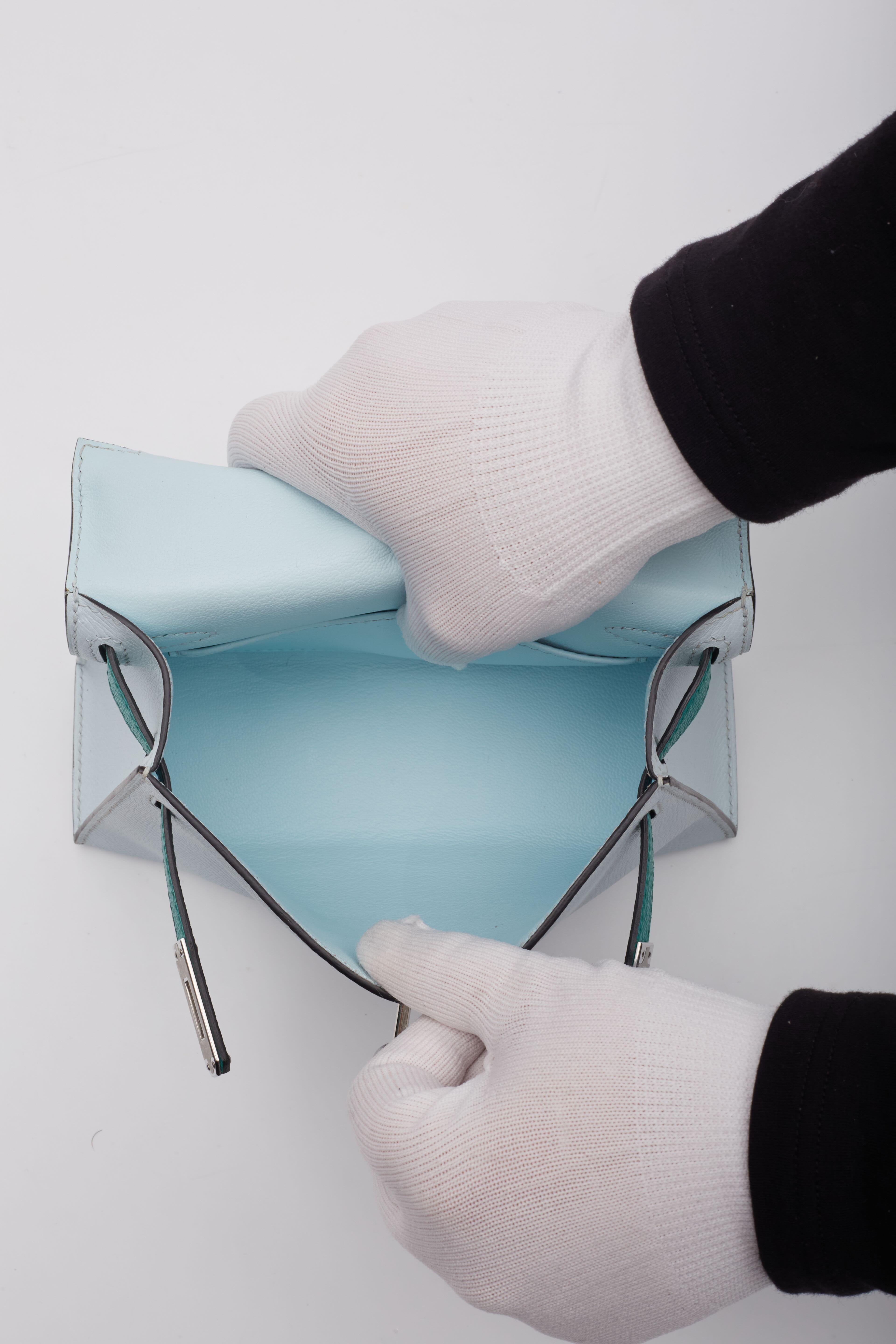 Hermès Blue Green Veau Palladium Epsom Mini Kelly Bag Sellier 20 7