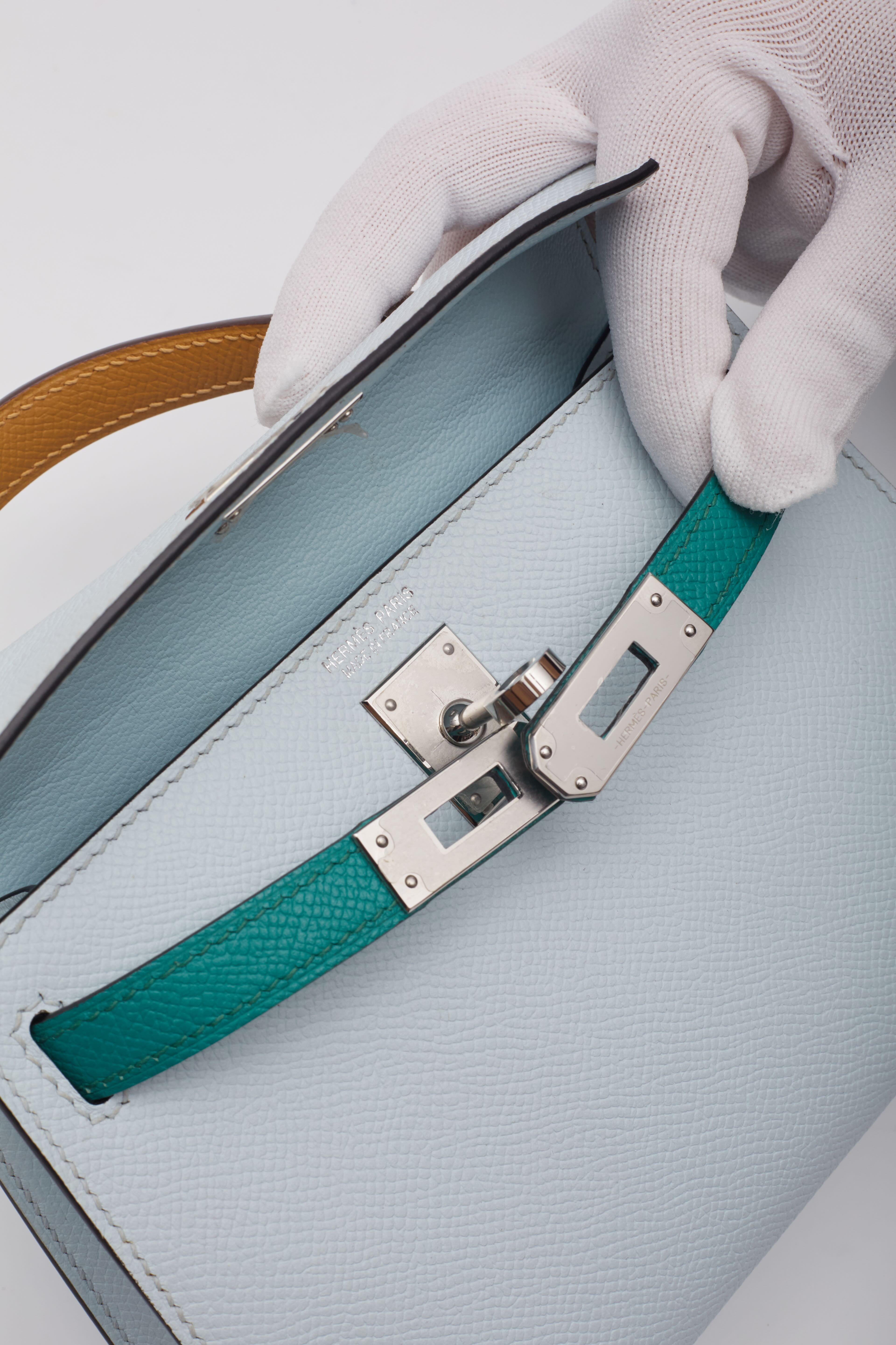Hermès Blue Green Veau Palladium Epsom Mini Kelly Bag Sellier 20 8