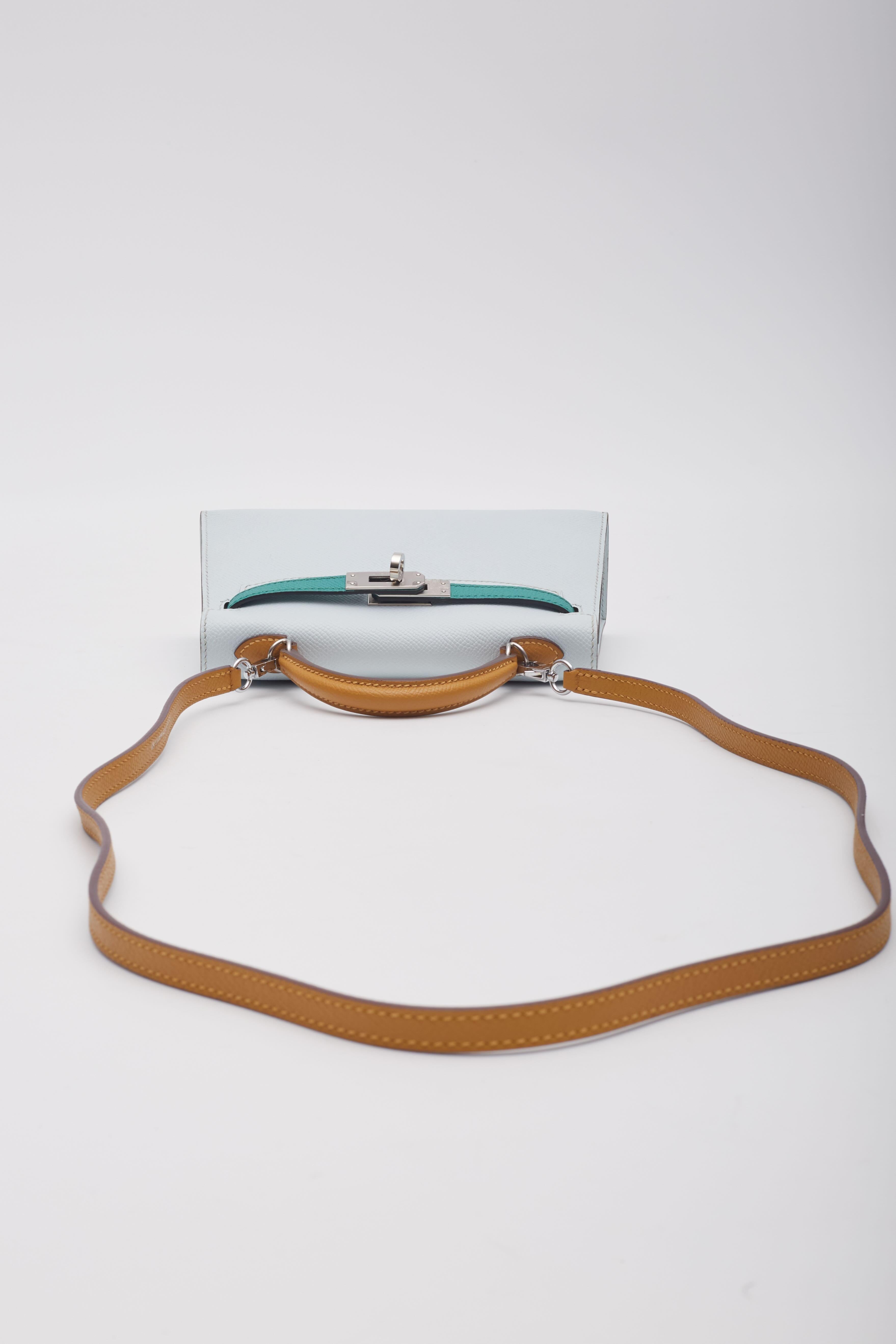 Hermès Blue Green Veau Palladium Epsom Mini Kelly Bag Sellier 20 10