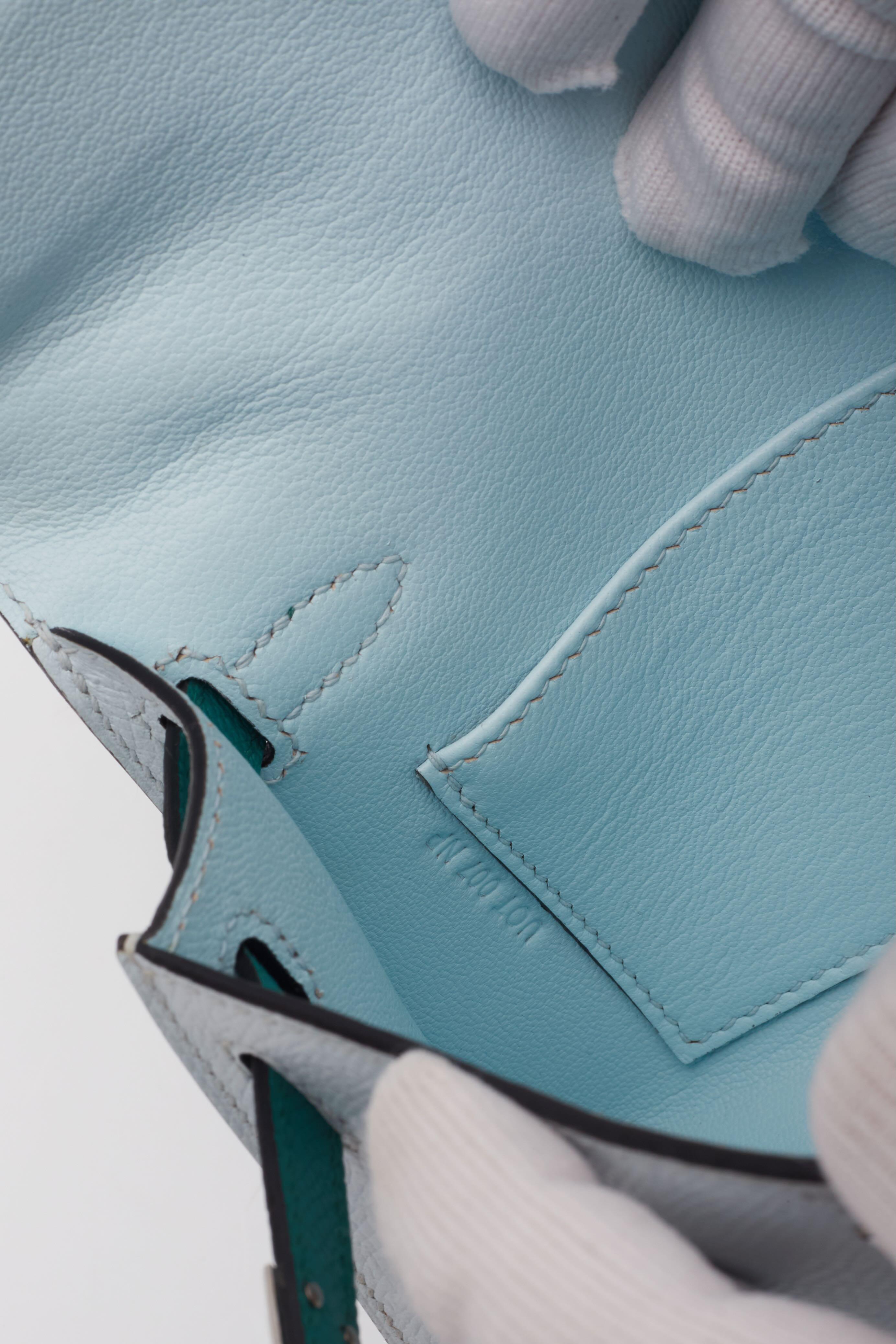 Hermès Blue Green Veau Palladium Epsom Mini Kelly Bag Sellier 20 13