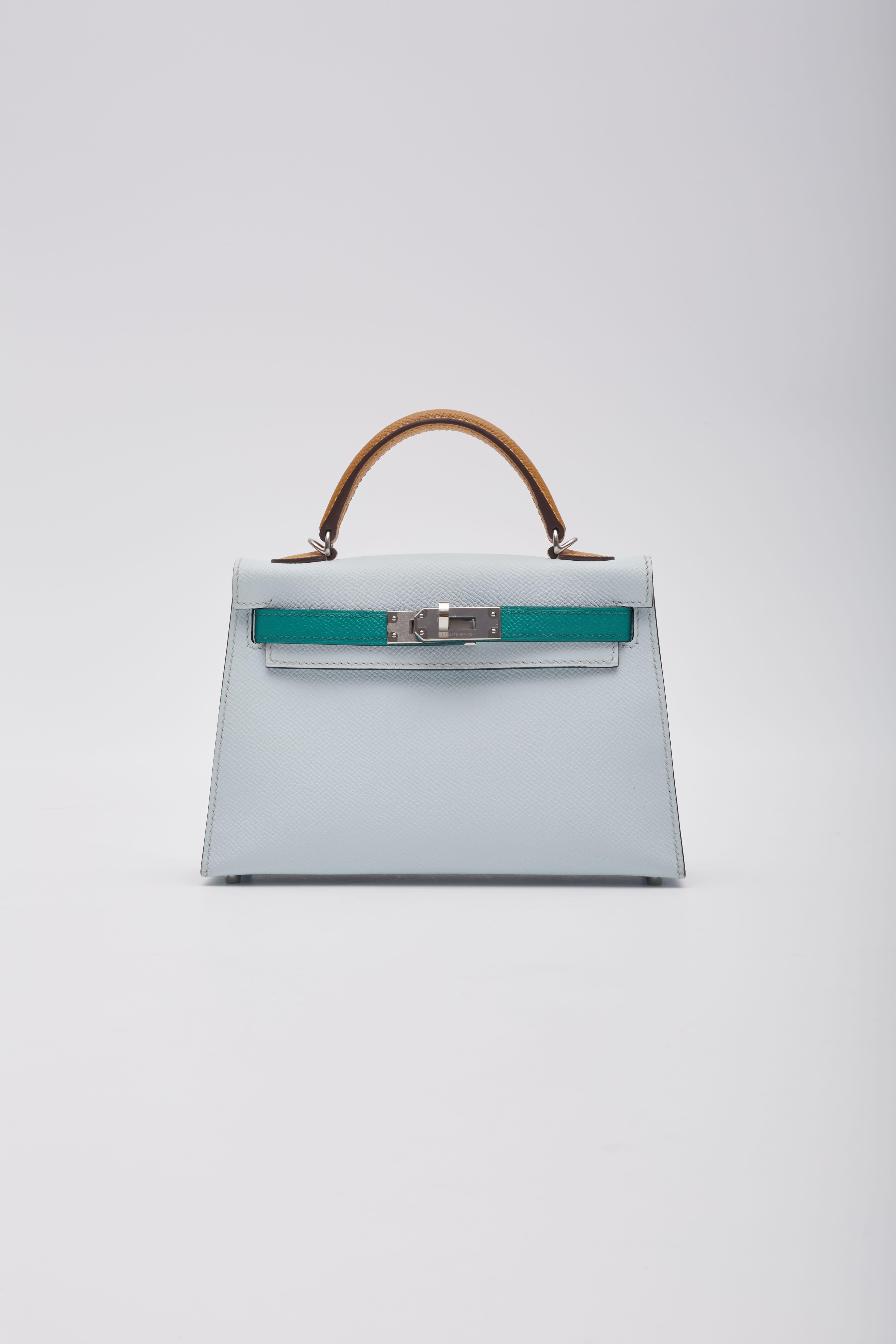 Women's Hermès Blue Green Veau Palladium Epsom Mini Kelly Bag Sellier 20