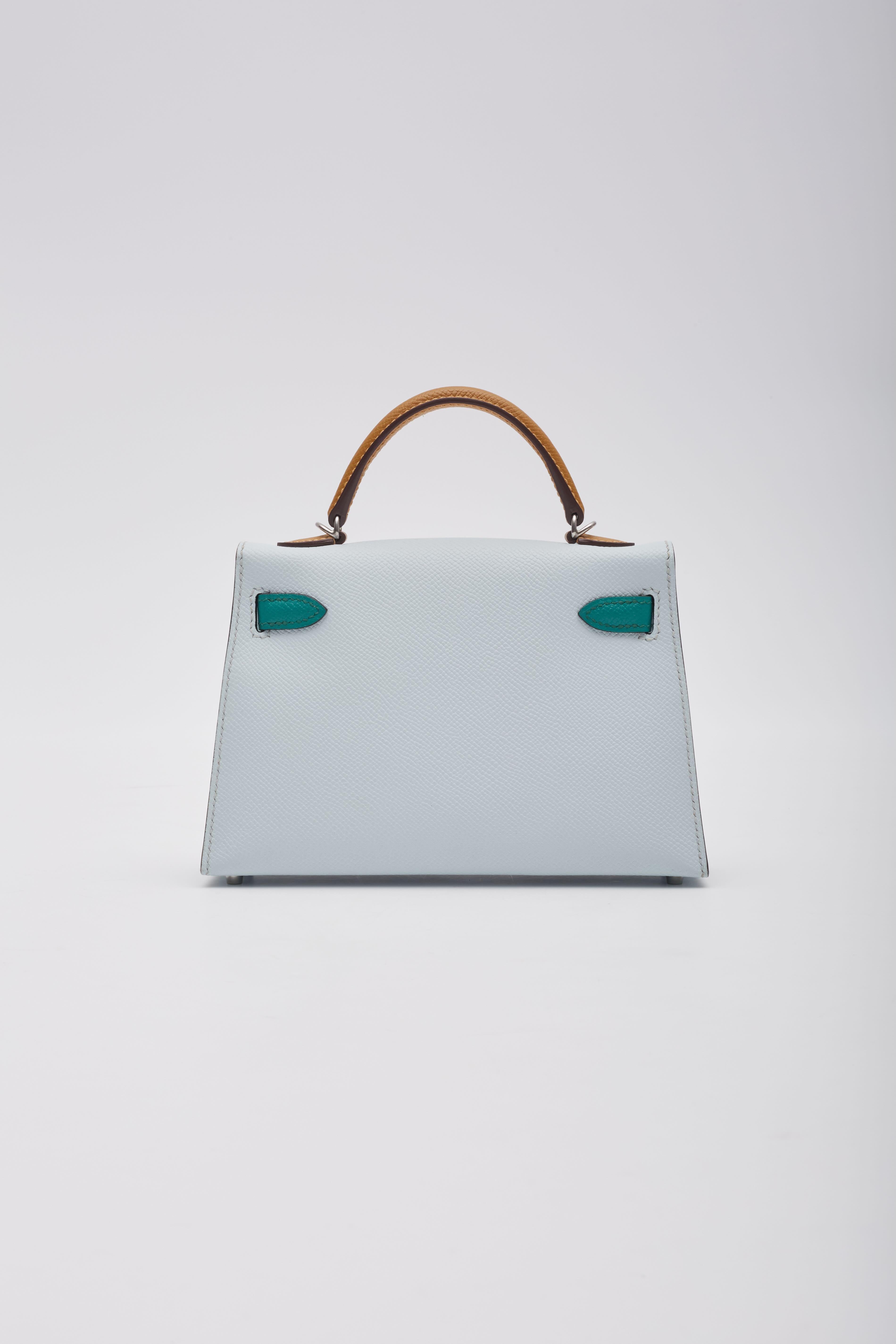 Hermès Blue Green Veau Palladium Epsom Mini Kelly Bag Sellier 20 1