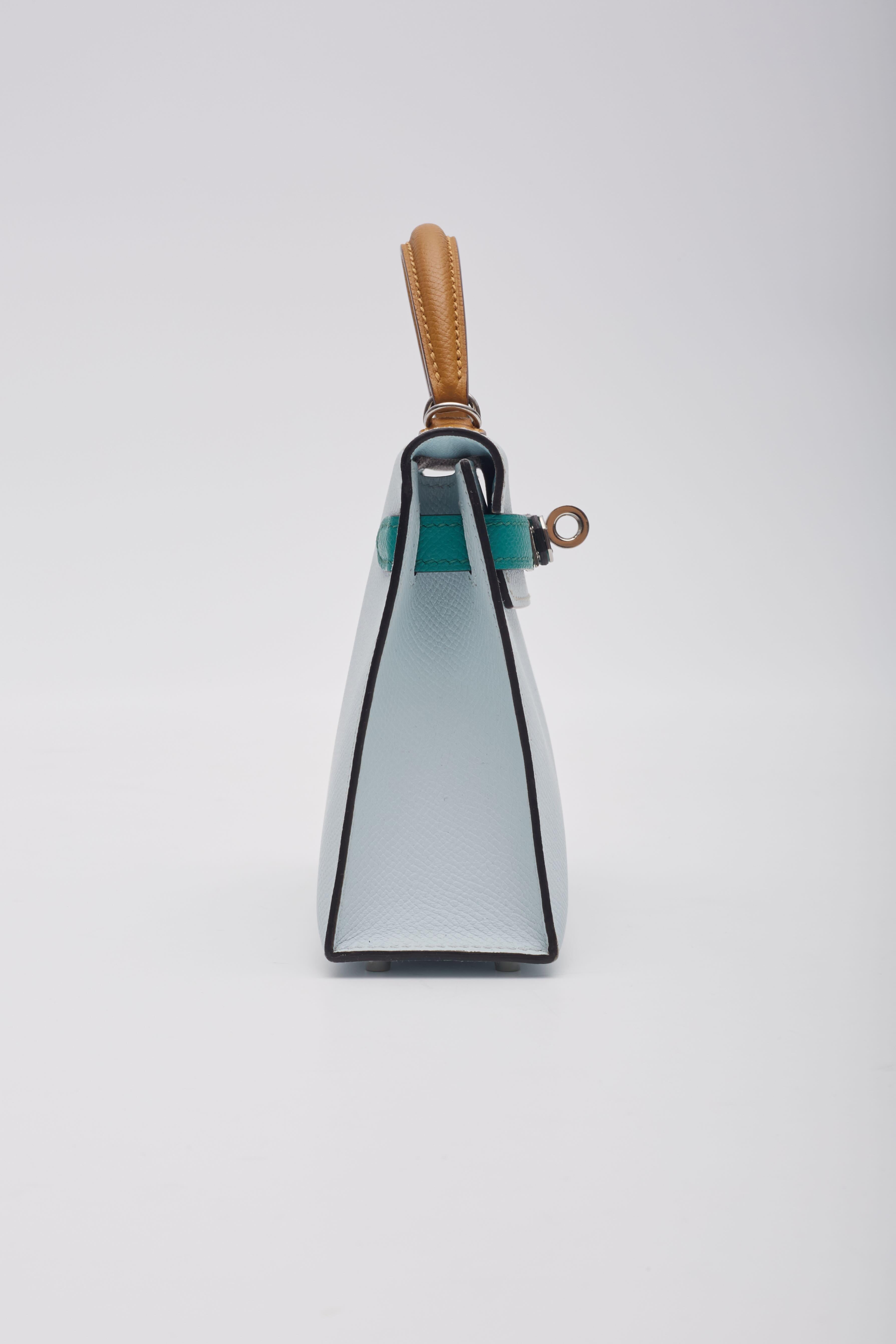 Hermès Blue Green Veau Palladium Epsom Mini Kelly Bag Sellier 20 4