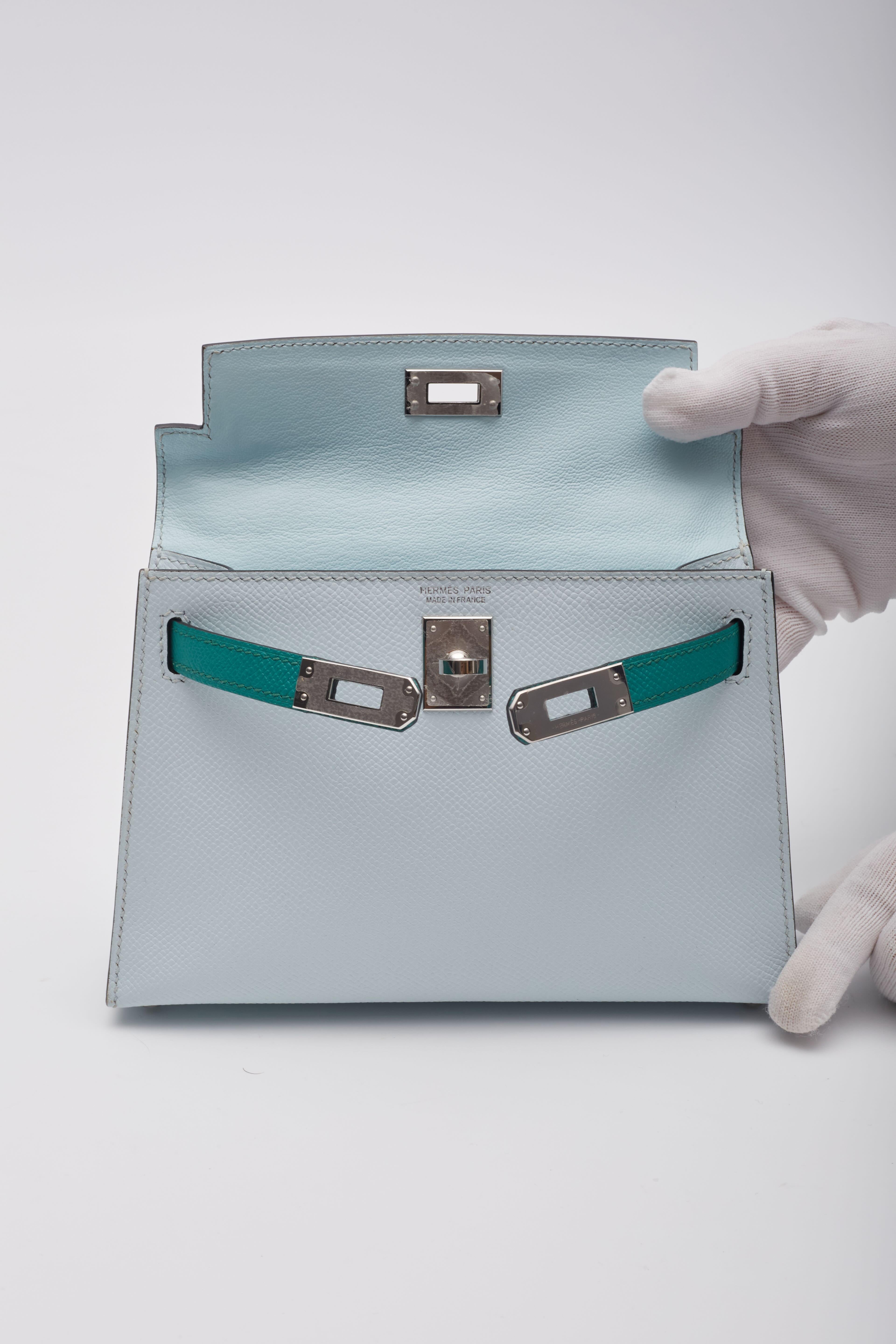 Hermès Blue Green Veau Palladium Epsom Mini Kelly Bag Sellier 20 5