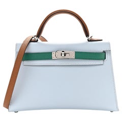 Hermès Blue Green Veau Palladium Epsom Mini Kelly Bag Sellier 20