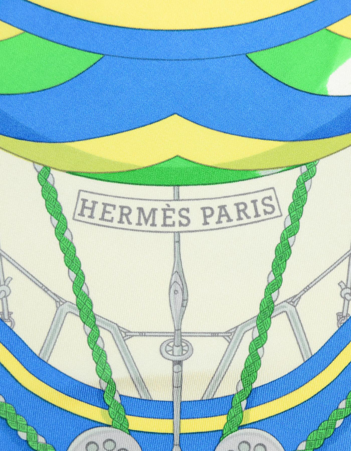 Women's Hermes Blue/Green/White Spinnakers Print Silk Scarf 