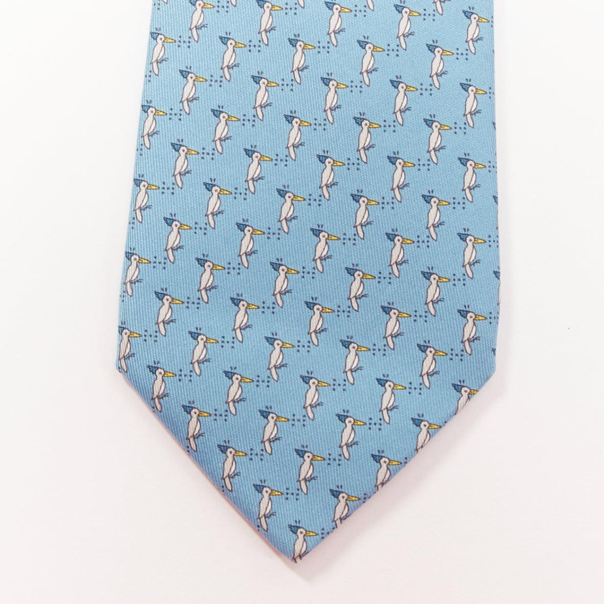 HERMES blau grau 100% Seide Specht Vogel Druck klassische formale Krawatte (Blau)