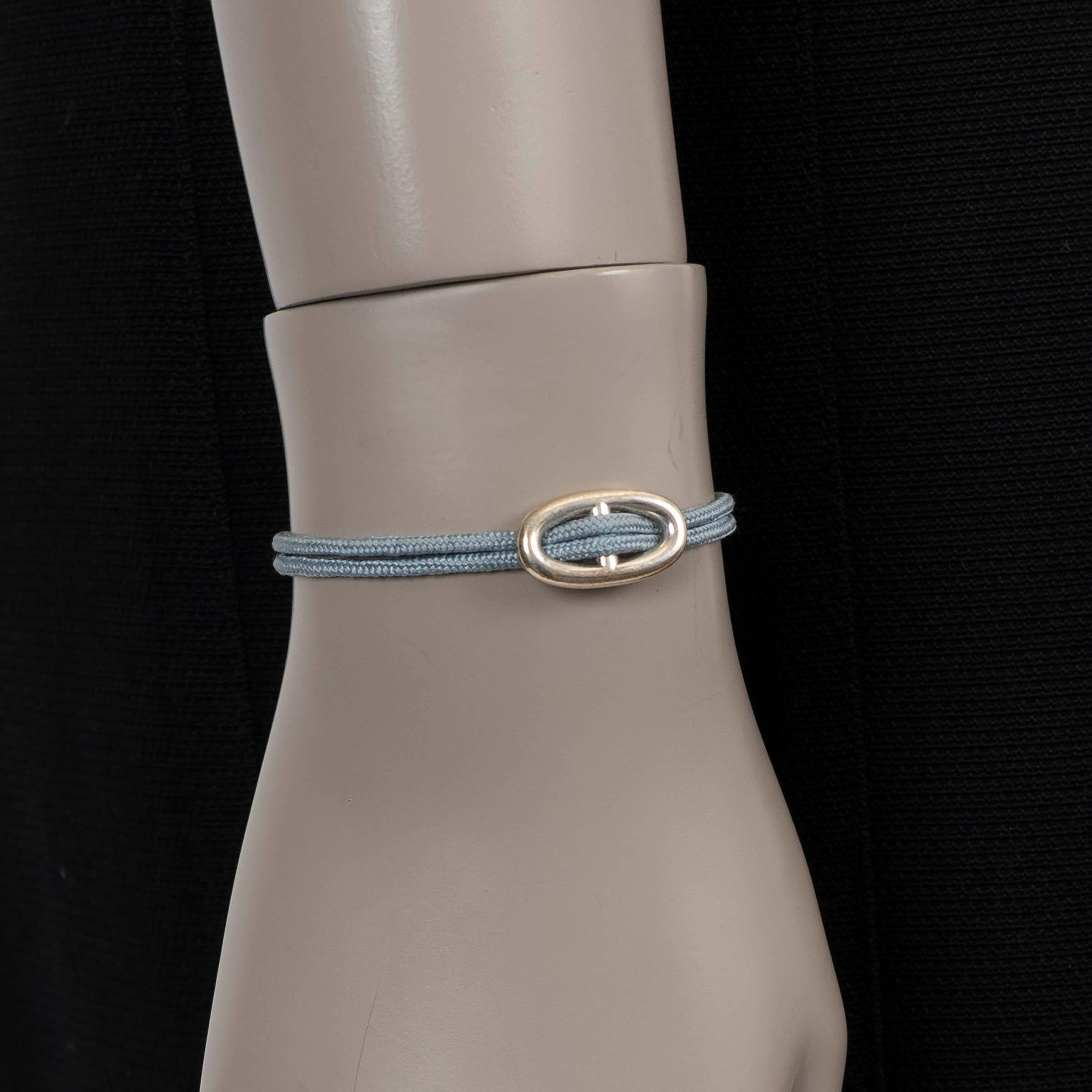 HERMES - Bracelet SKIPPER GM CHAINE D'ANCRE - Cordon de soie bleu gris - Argent Pour femmes en vente