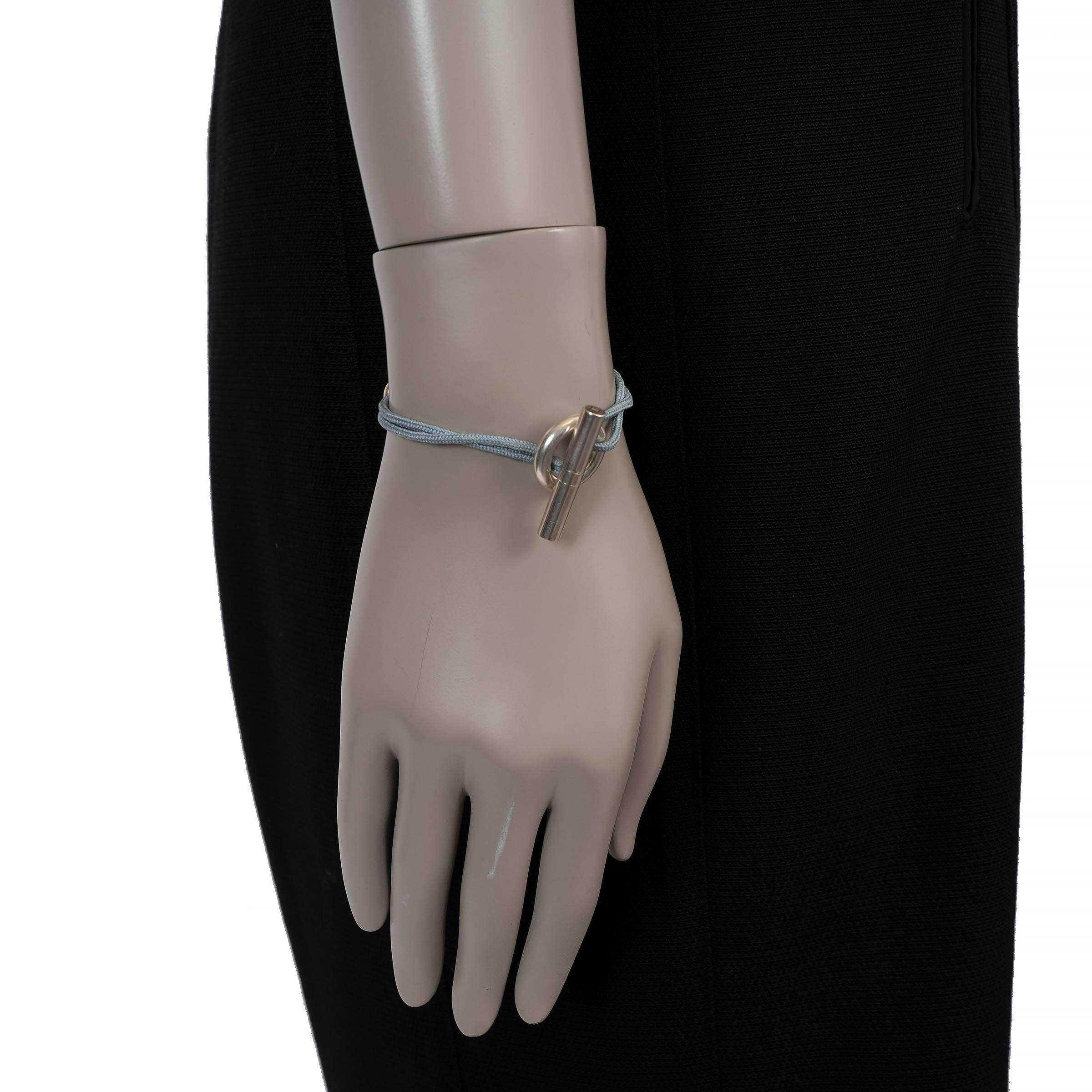 HERMES - Bracelet SKIPPER GM CHAINE D'ANCRE - Cordon de soie bleu gris - Argent en vente 1