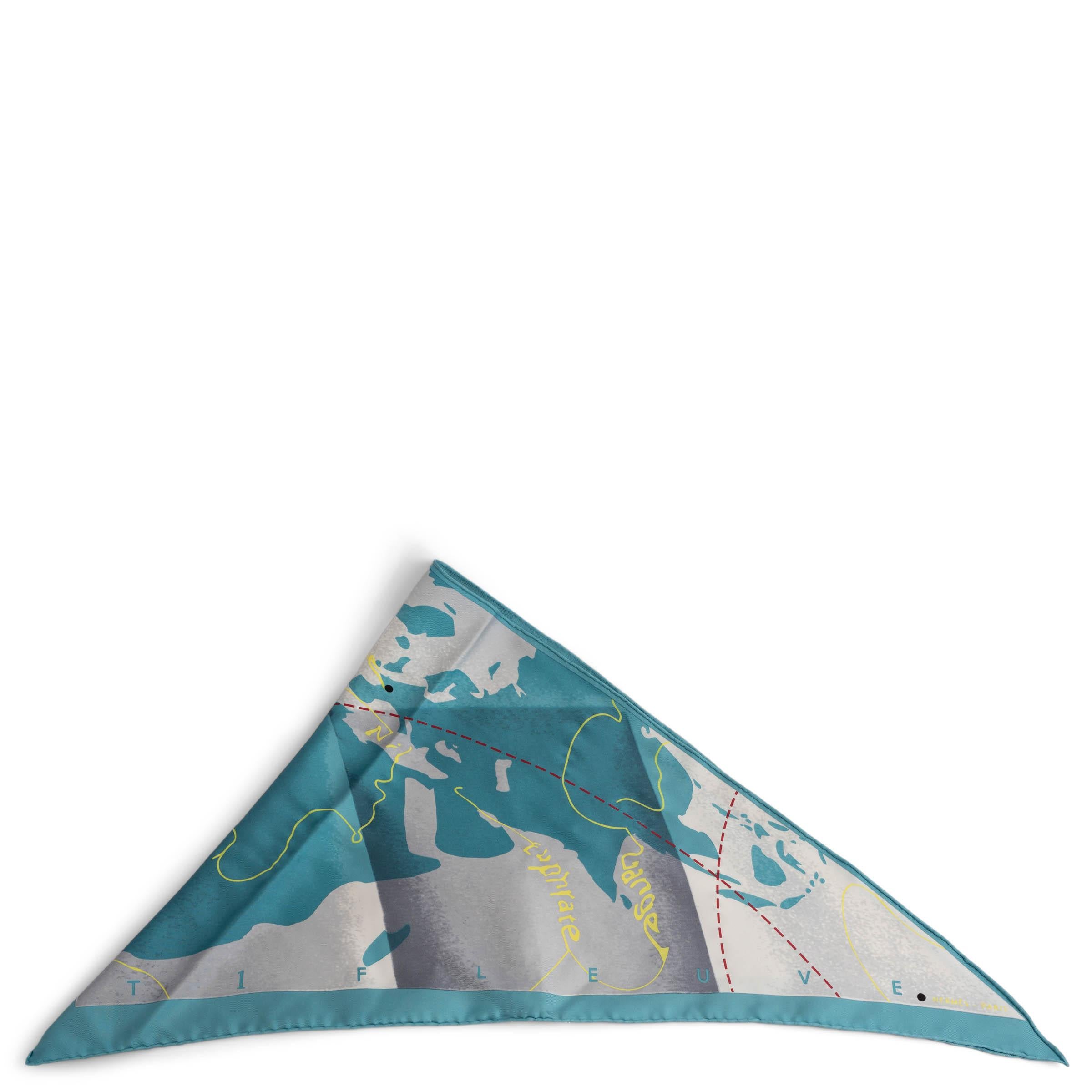 Blue HERMES blue grey silk LE MONDE EST UNE FLEUVE POINTU Scarf For Sale