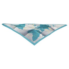 HERMES blau-grauer Seidenschal LE MONDE EST UNE FLEUVE POINTU
