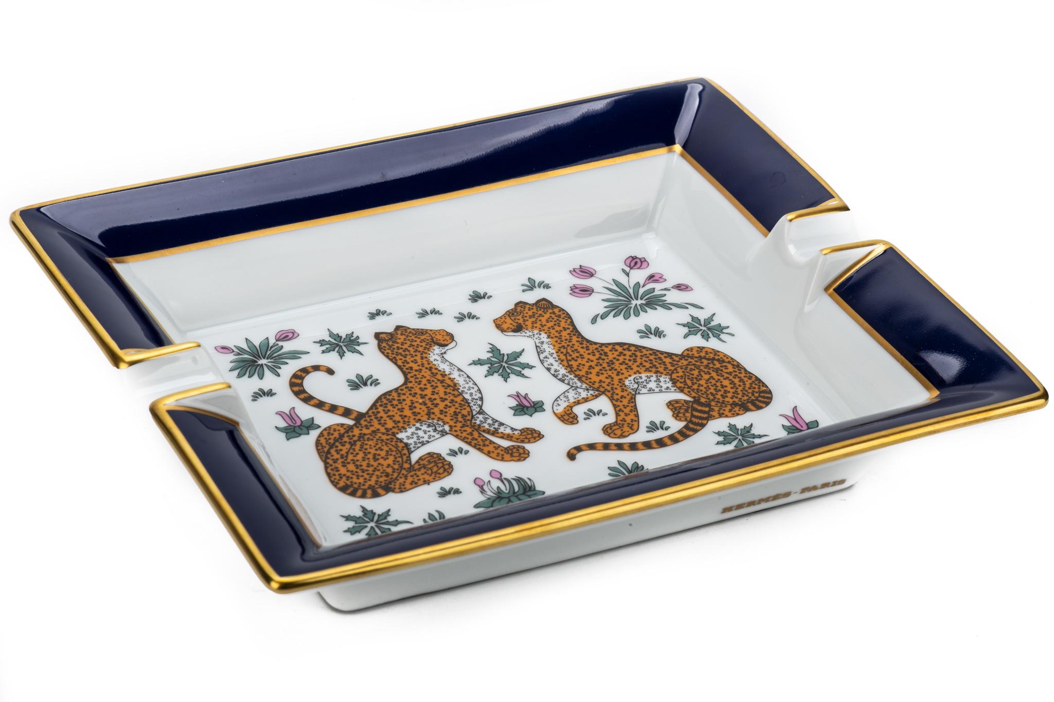 Hermes Blue Guepards Collectible Ashtray In Excellent Condition For Sale In West Hollywood, CA