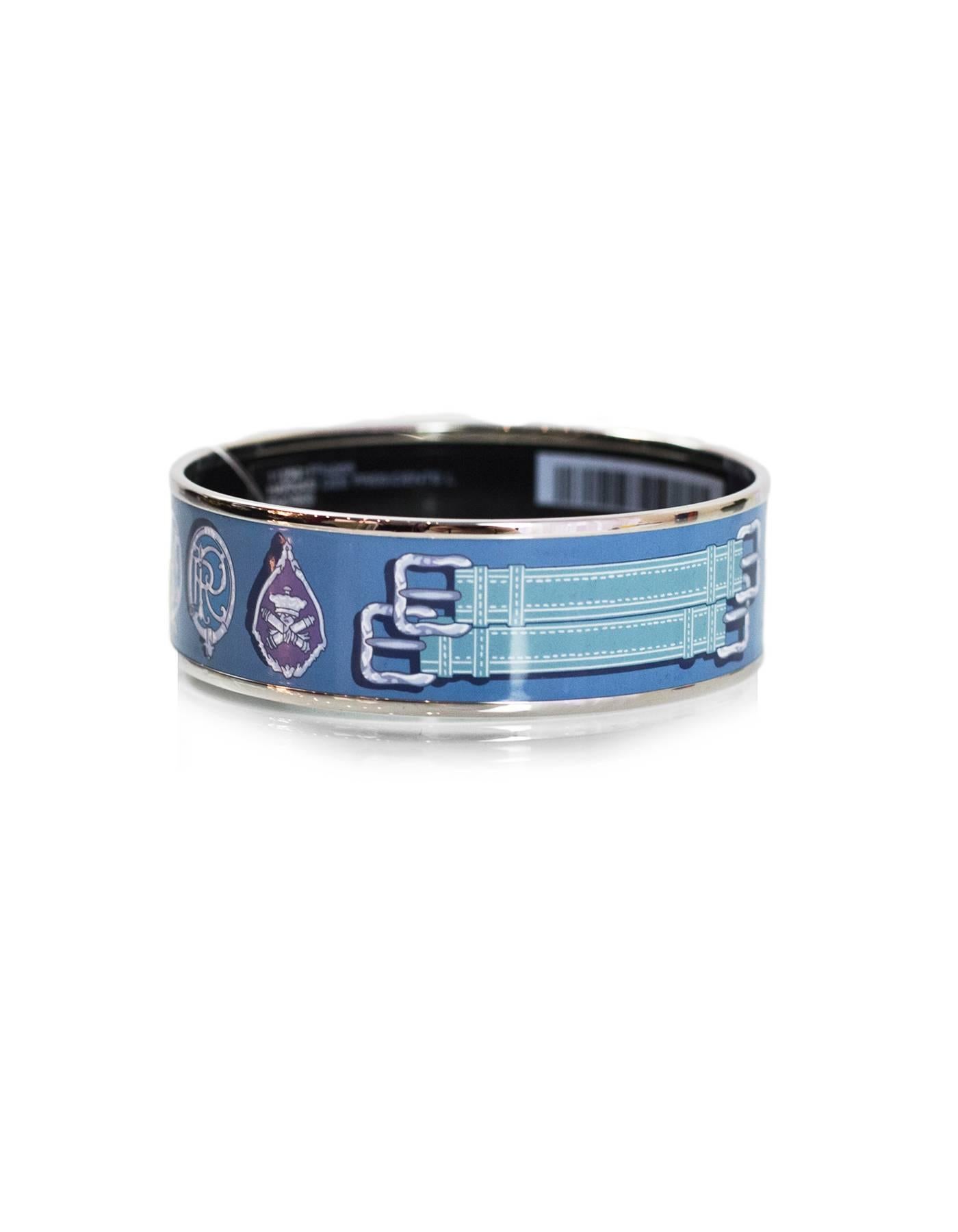 Hermes Blue Harnais des Presidents Wide Enamel Bangle Sz 65 with DB In Excellent Condition In New York, NY