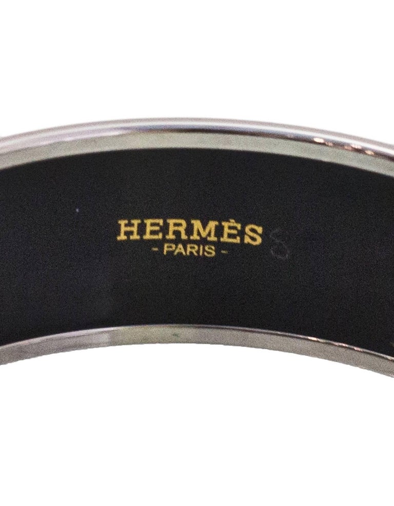 Hermes Blue Harnais des Presidents Wide Enamel Bangle Sz 65 with DB For