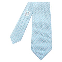 HERMES blue hue 100% silk whimsical snail print wide classic formal tie