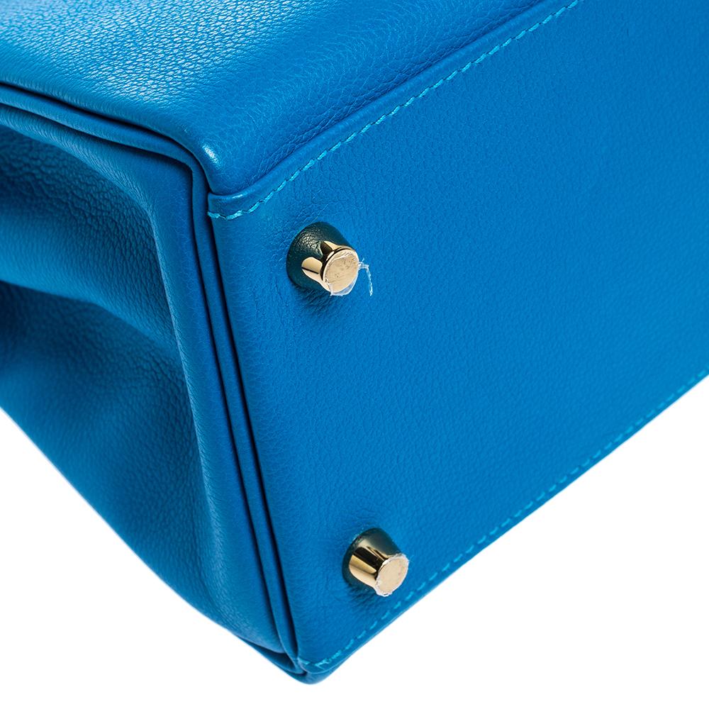 Hermes Blue Hydra Evercolor Leather Gold Hardware Kelly Retourne 28 Bag 4