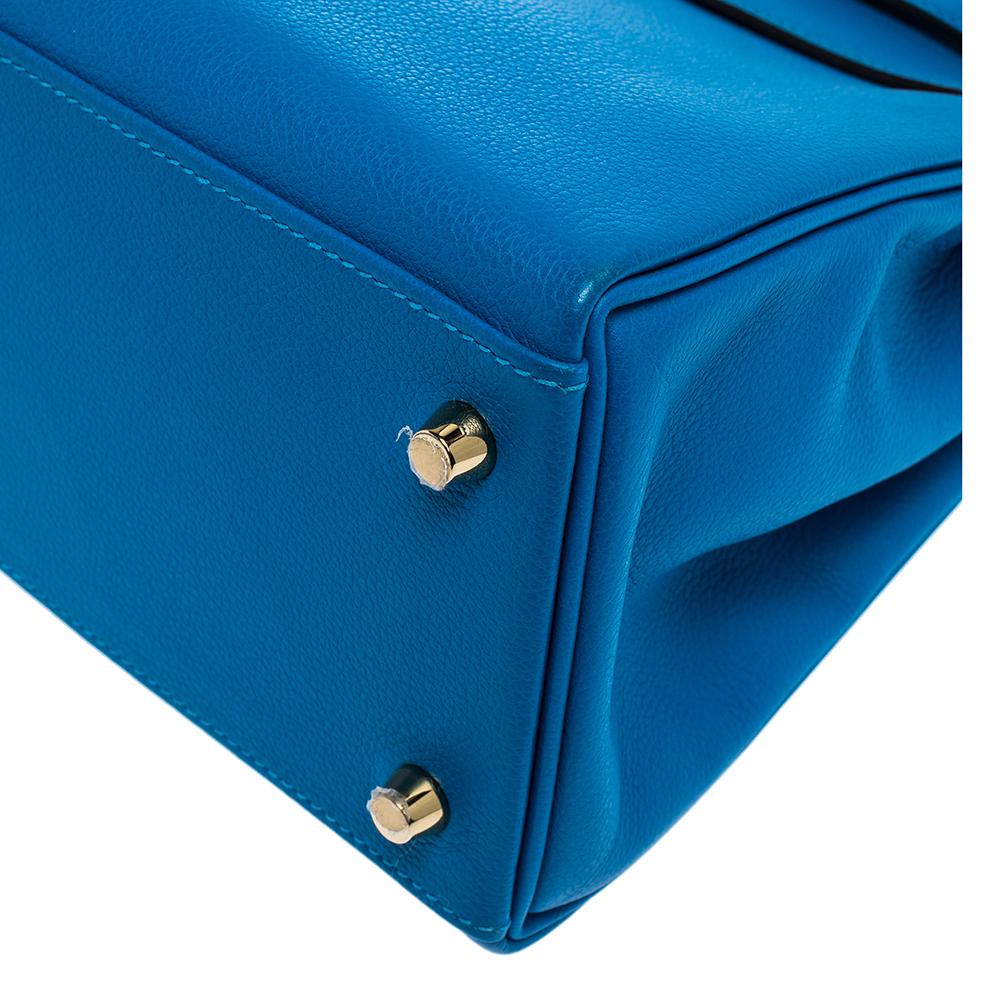 Hermes Blue Hydra Evercolor Leather Gold Hardware Kelly Retourne 28 Bag 5