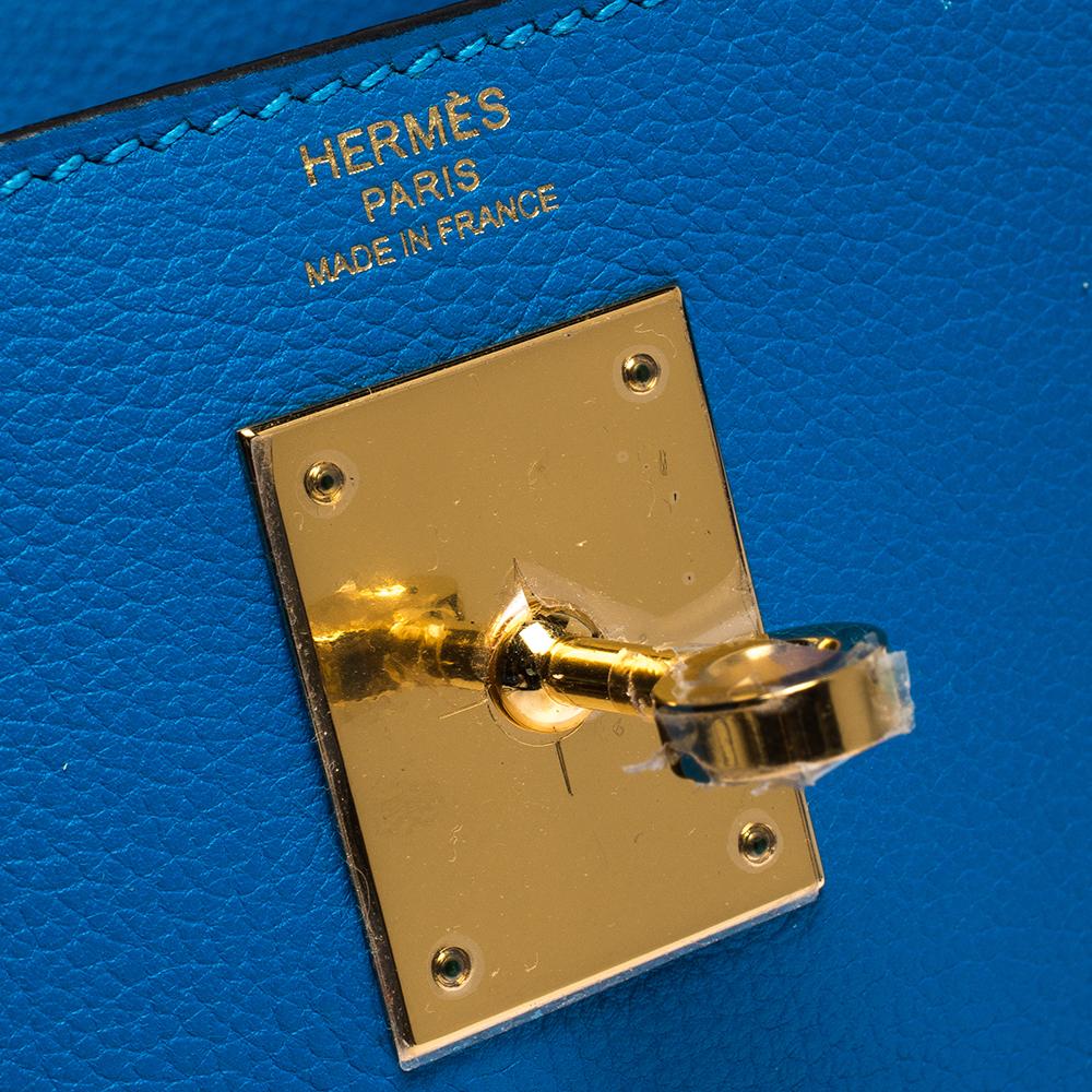 Hermes Blue Hydra Evercolor Leather Gold Hardware Kelly Retourne 28 Bag 2