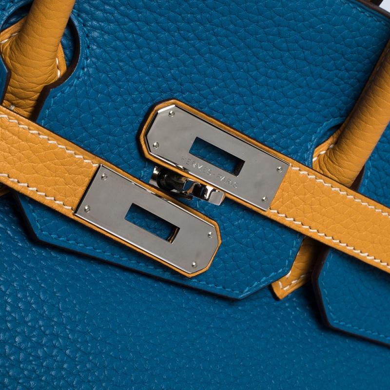 Hermes Blue Hydra/Jaune d'Or Clemence Leather Special Order Birkin 35 Bag 7