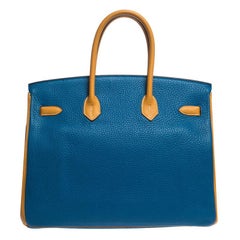 Hermes Blue Hydra/Jaune d'Or Clemence Leather Special Order Birkin 35 Bag