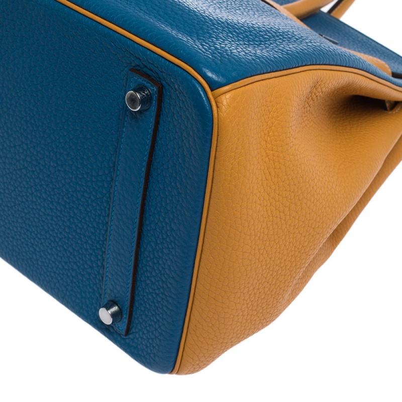 Hermes Blue Hydra/Jaune d'Or Clemence Leather Special Order Birkin 35 Bag 3