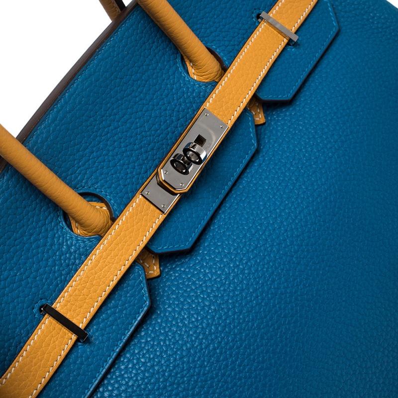 Hermes Blue Hydra/Jaune d'Or Clemence Leather Special Order Birkin 35 Bag 4