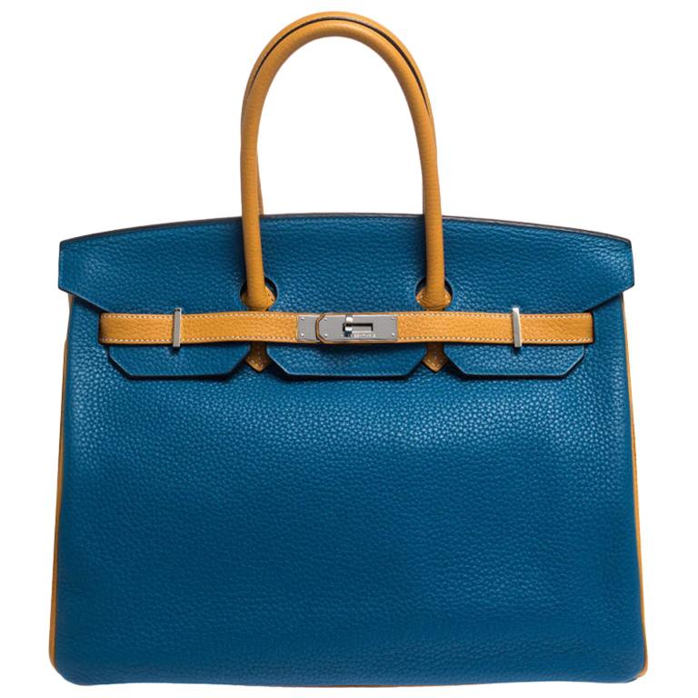 Hermes Blue Hydra/Jaune d'Or Clemence Leather Special Order Birkin 35 Bag