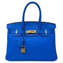 Used Hermes Blue Hyrdra Birkin 30 Bag 