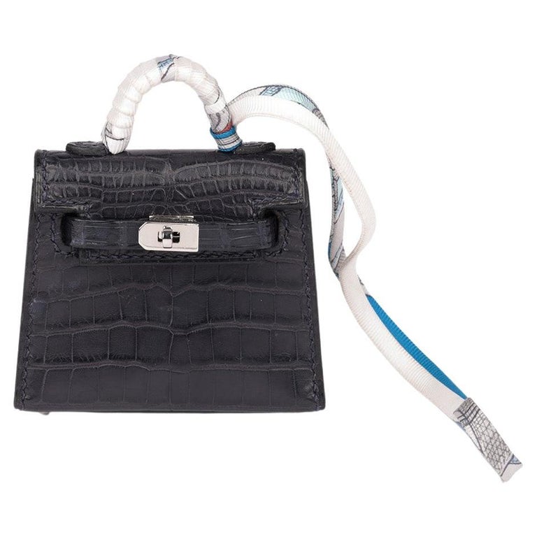 Hermes Noir Black Mini Micro Kelly Twilly Bag Charm Keychain Key Fob