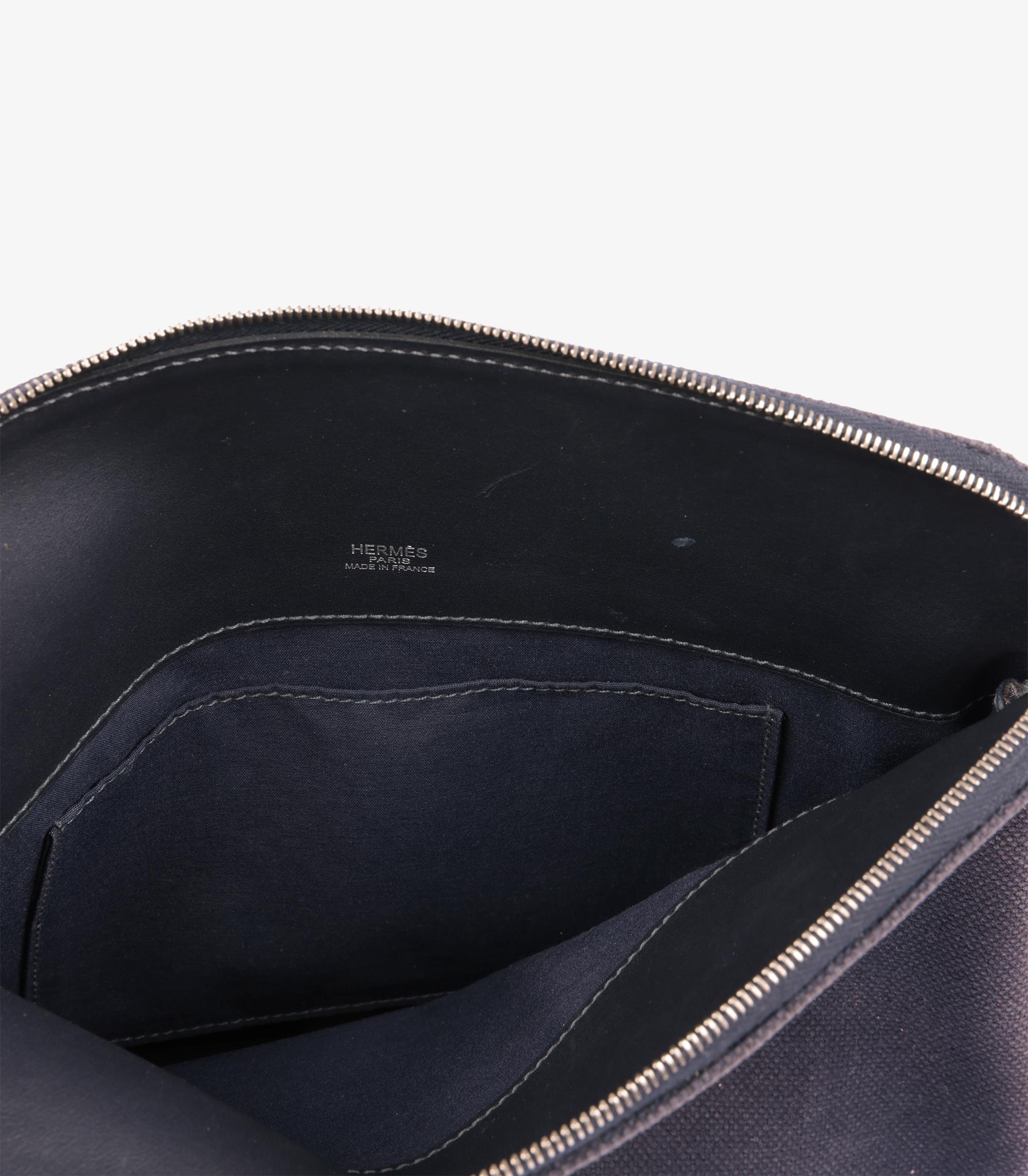 Hermès Blau Indigo Toile Canvas & Swift Leder Eevoo Pouch für Damen oder Herren im Angebot
