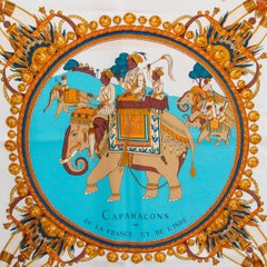 Hermes blue ivory CAPRACONS 90 Scarf silk