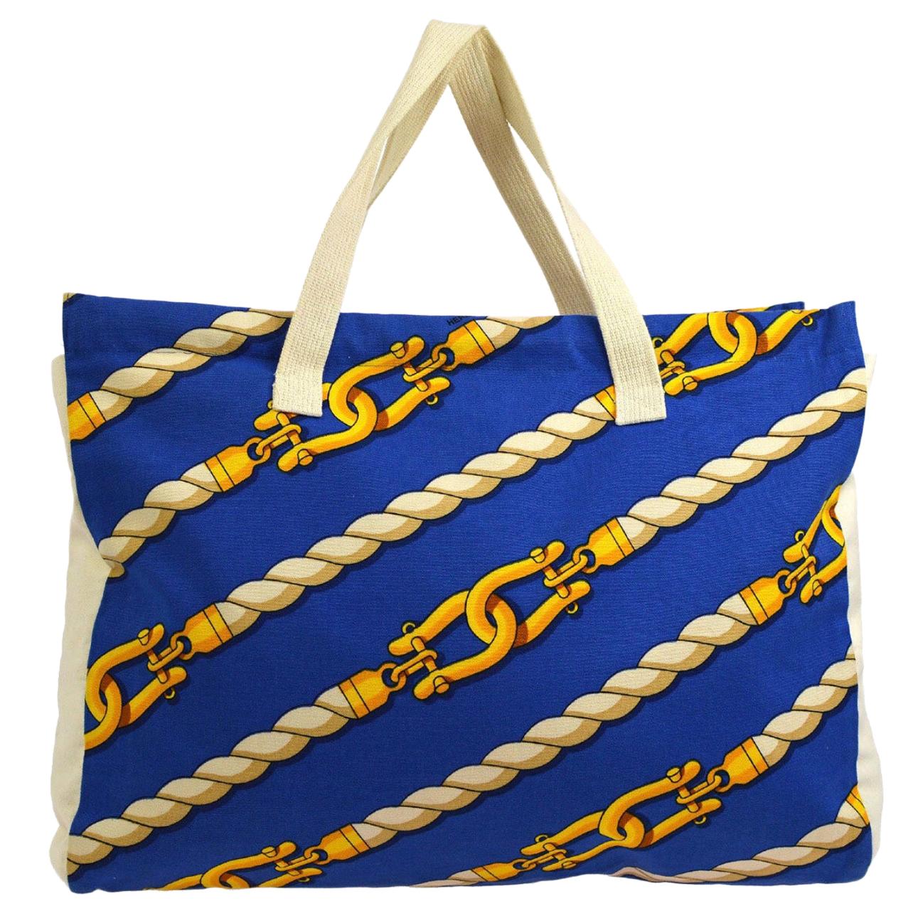 Hermes Blue Ivory Chaine Rope Men
s Women
s Travel Top Handle Carrryall Tote Bag For Sale