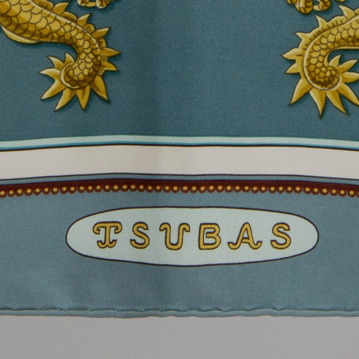 Gray Hermes blue ivory gold TSUBAS 90 Scarf silk