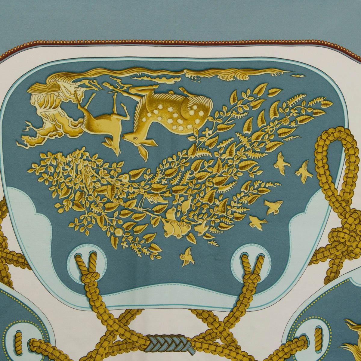 Women's or Men's Hermes blue ivory gold TSUBAS 90 Scarf silk