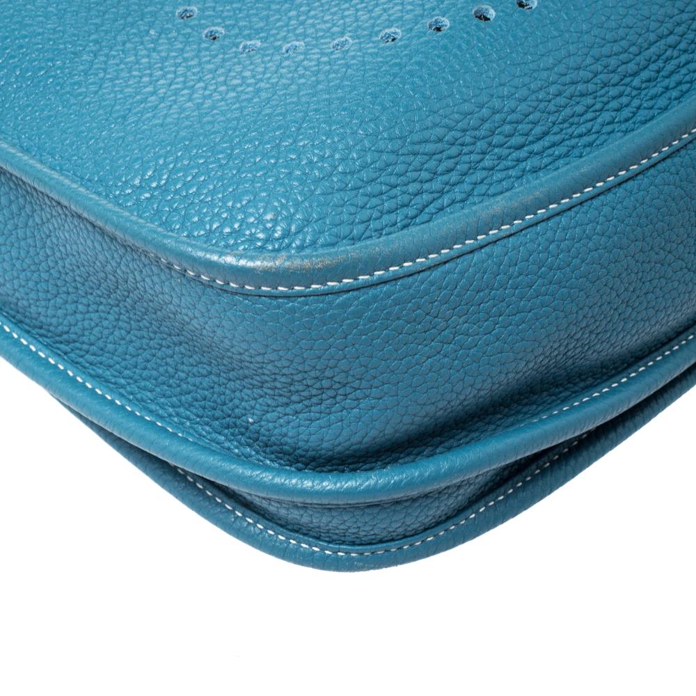 Hermes Blue Izmir Clemence Leather Evelyne III PM Bag 6