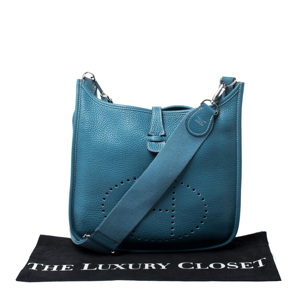 Hermes Blue Izmir Clemence Leather Evelyne III PM Bag 7