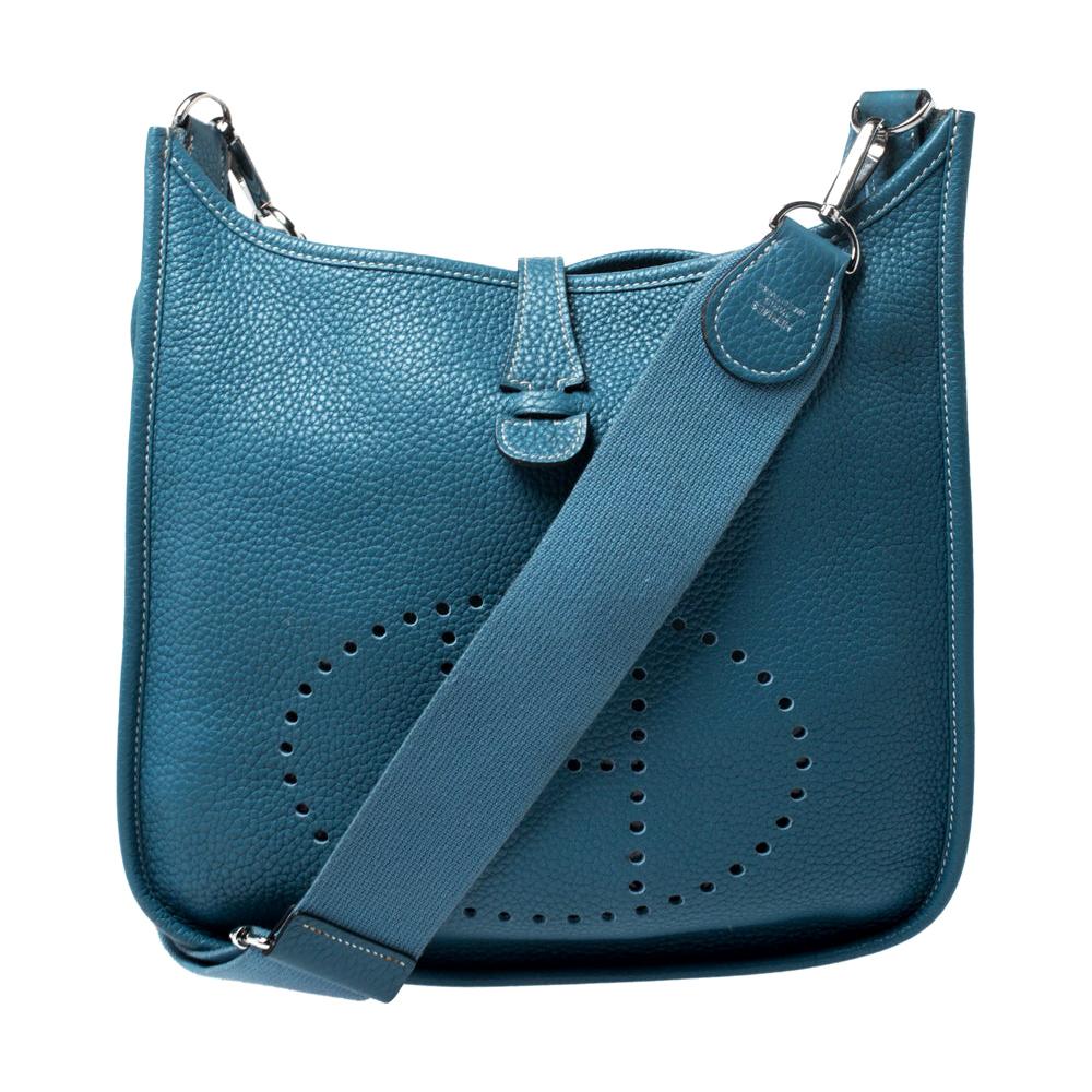 Hermes Blue Izmir Clemence Leather Evelyne III PM Bag For Sale at ...