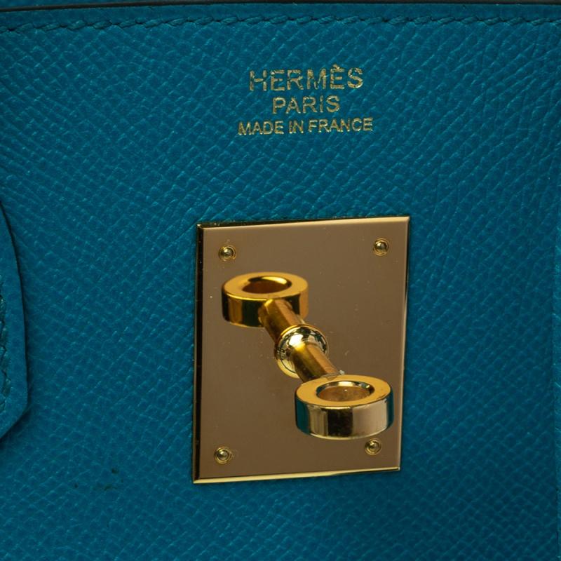 Hermes Blue Izmir Epsom Leather Gold Hardware Birkin 30 Bag 7