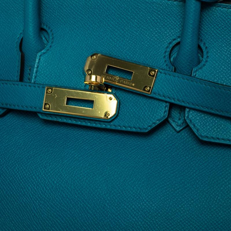 Hermes Blue Izmir Epsom Leather Gold Hardware Birkin 30 Bag 12